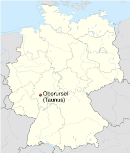 Map of Germany, a dot locating the town of Oberursel